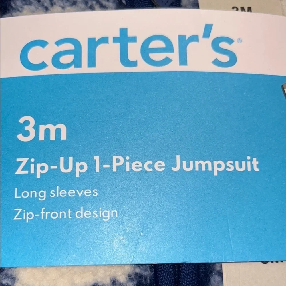 Carter's Navy and White Fleece Jumpsuit 3 months